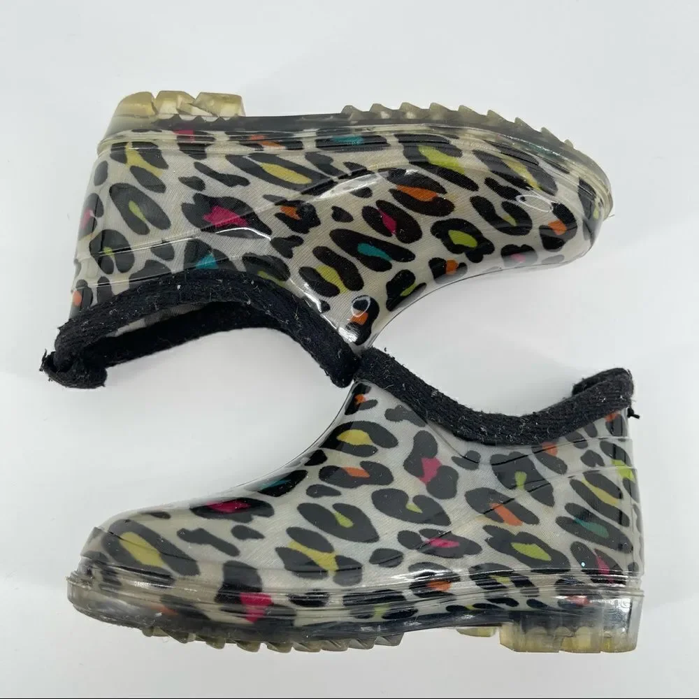 Capelli New York Kids Girl’s Multicolor Leopard Print Rubber Ankle Rain Boots 9